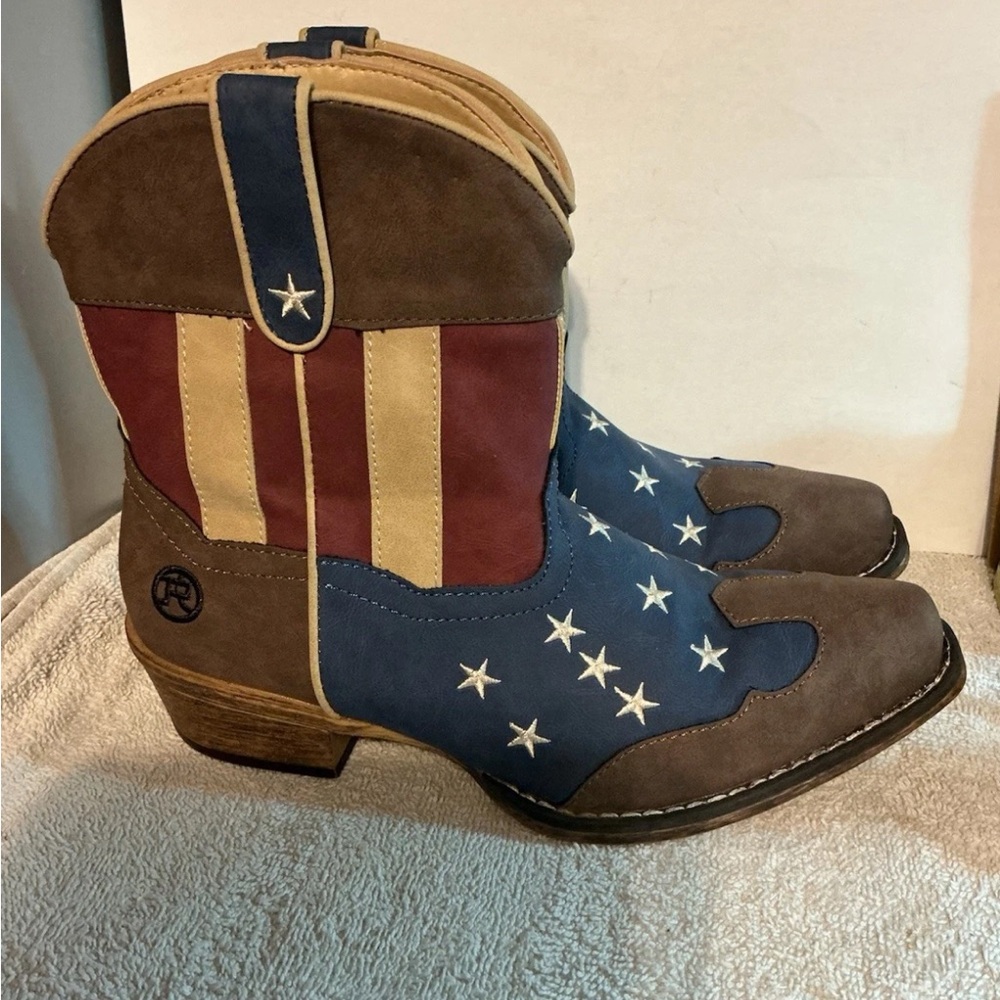 Women’s Roper Patriot Leather Boots SZ 10 American Flag Stars USA July 4th